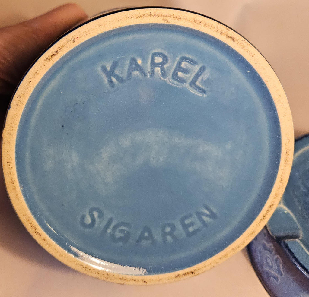 Mid Century Danish Modern Humidor Ashtray Turquoise Pottery Stash Box