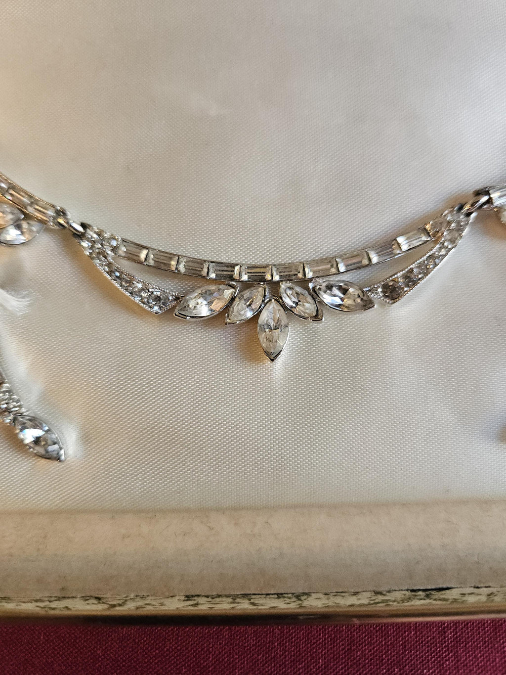 Vintage Bogoff Rhinestone Necklace Earring Set demi-parure on original Bogoff box