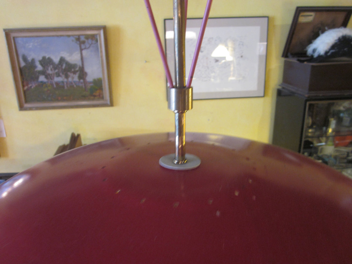 Mid Century Italian Pendant Light, Red Enameled Aluminum Shade