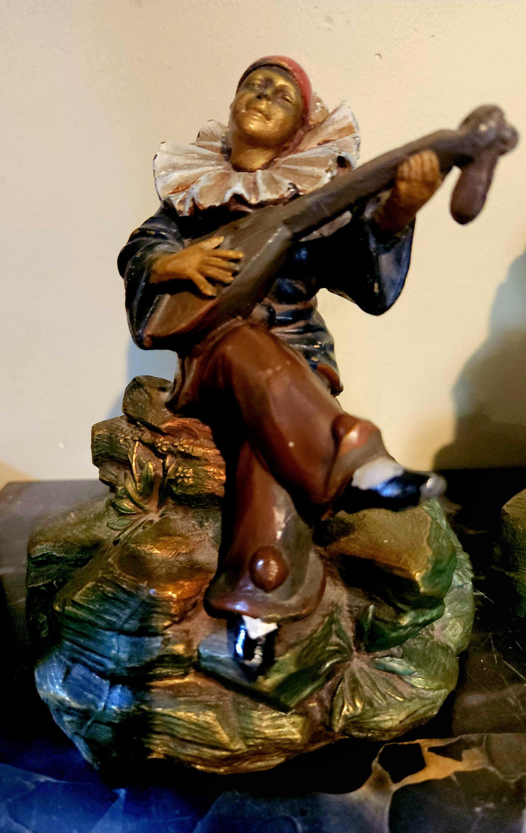 Antique Art Deco Kronheim and Oldenbusch Pierrot Bookends playing Mandolin