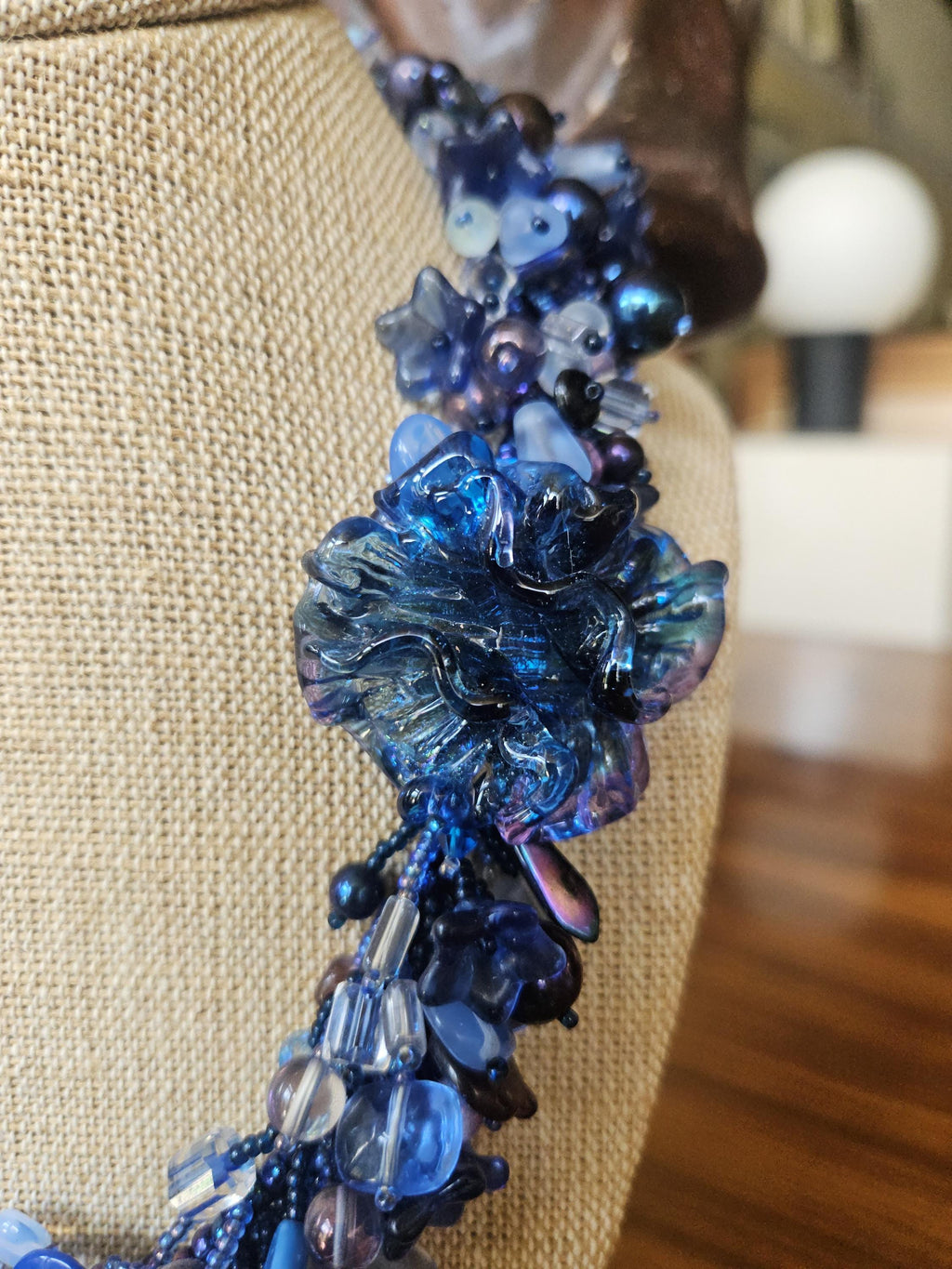 Vintage beaded Azure, cobalt, cerulean Blue necklace