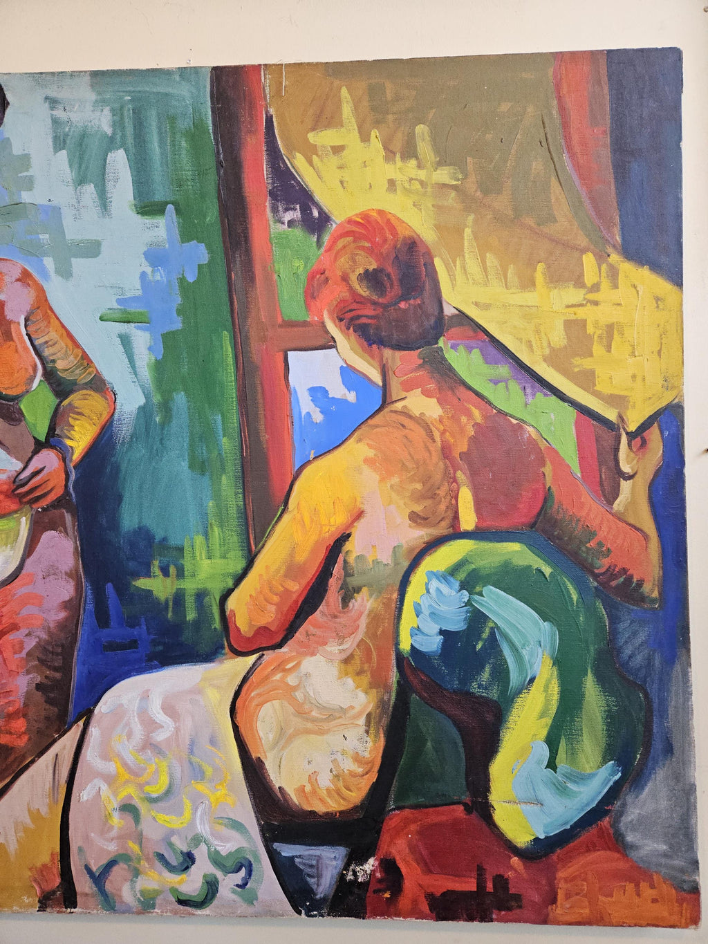Vintage Mid Century Modern Oil on Canvas Nude Painting two women