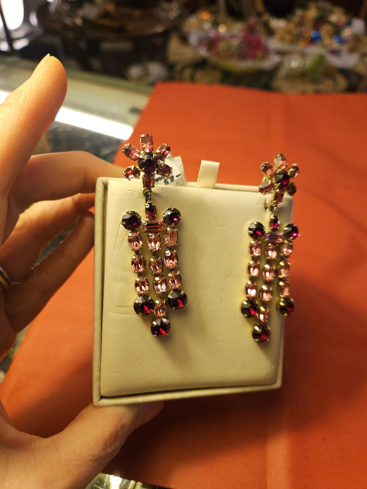 Vintage Clip on earrings Red And Pink Danglers