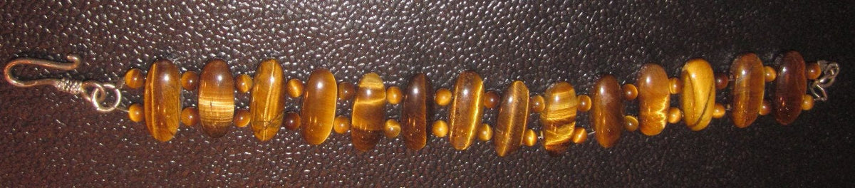 Vintage Gold and Brown tigers eye bracelet with oval and round beads-semiprecious stone jewelry