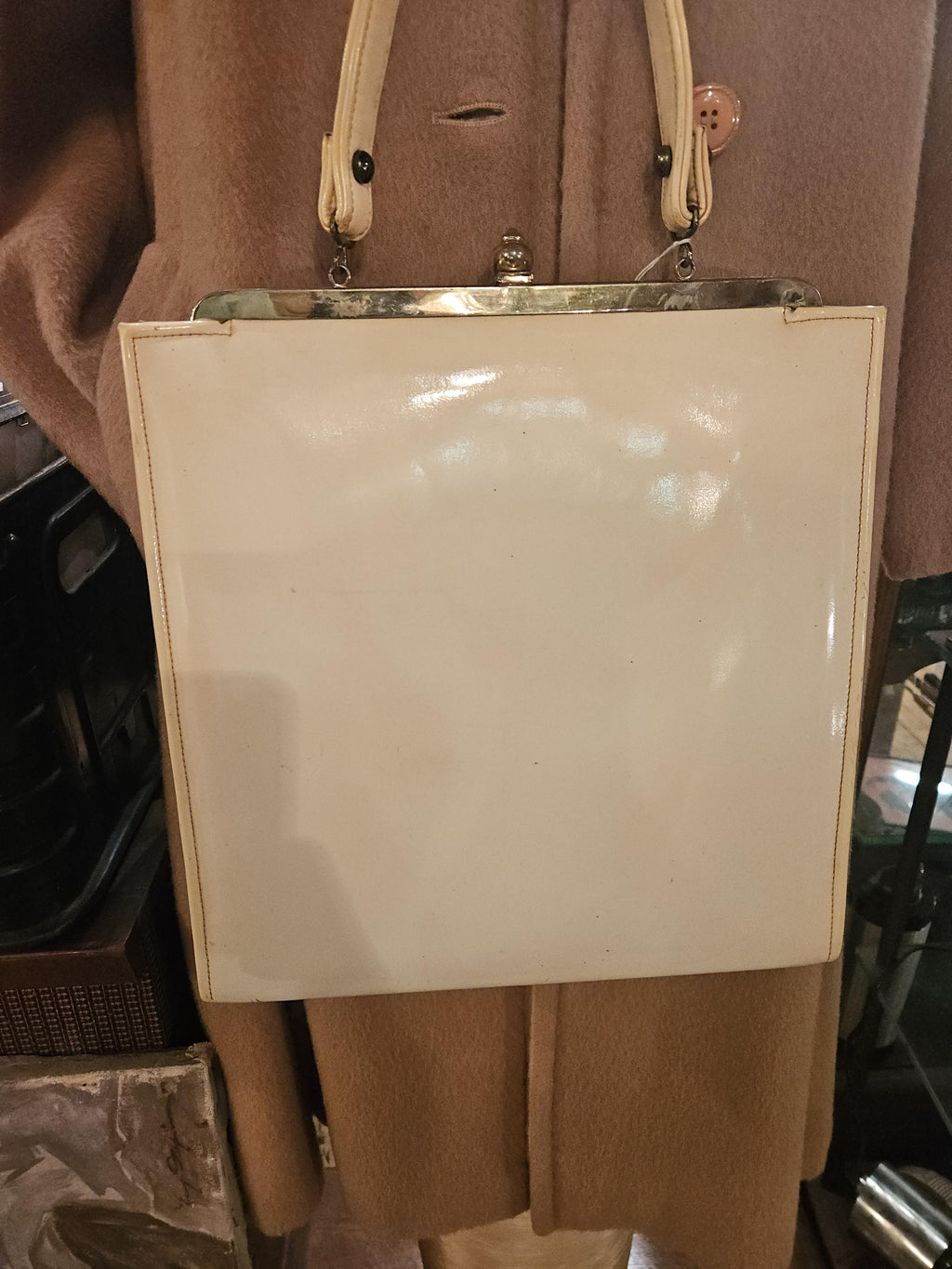 1960s Vintage Handbag: Faye Mell Fleurette Miami, Cream Vinyl, Celluloid Frame