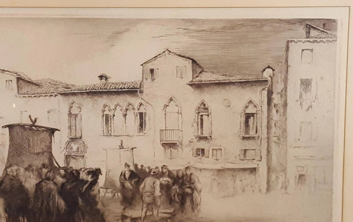 Rare Edgar Chahine "Campo Santa Margareta Venise" Venice Etching