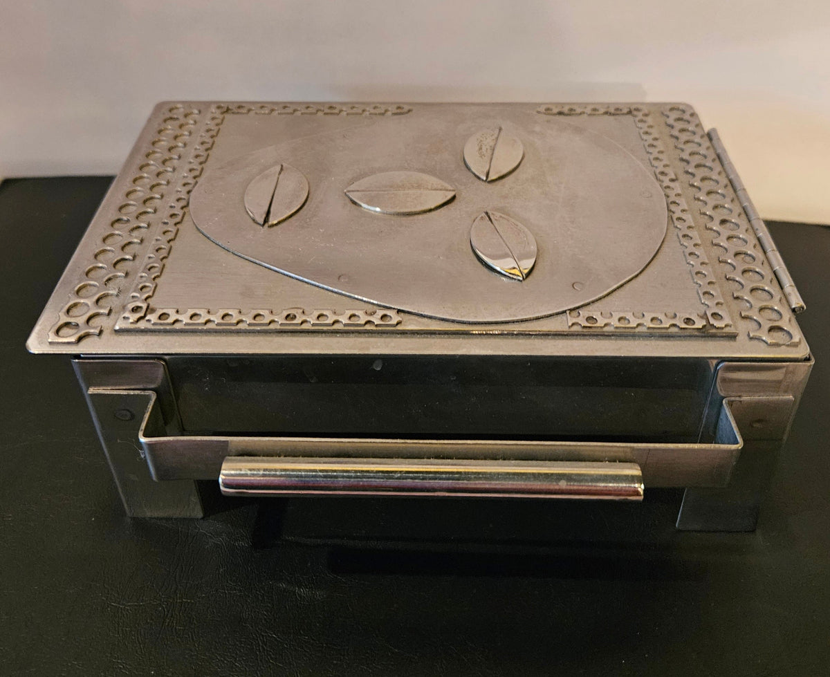 Vintage Stanley Szwarc Ooak Stainless Steel outsider Art box. Mask design
