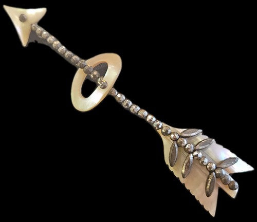 Large and rare Victorian Arrow Brooch from Cut Steel and Mother of Pearl