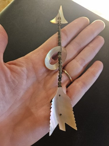 Large and rare Victorian Arrow Brooch from Cut Steel and Mother of Pearl