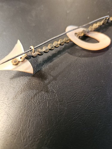 Large and rare Victorian Arrow Brooch from Cut Steel and Mother of Pearl