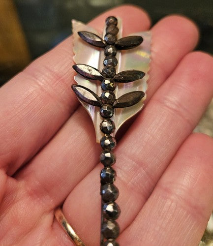 Large and rare Victorian Arrow Brooch from Cut Steel and Mother of Pearl