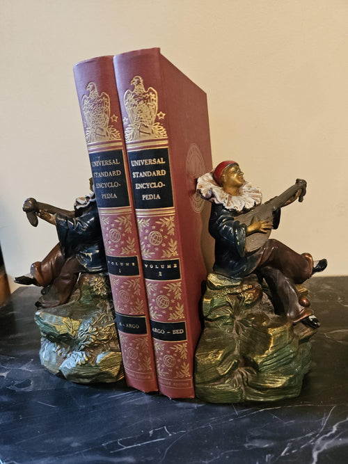 Antique Art Deco Kronheim and Oldenbusch Pierrot Bookends playing Mandolin