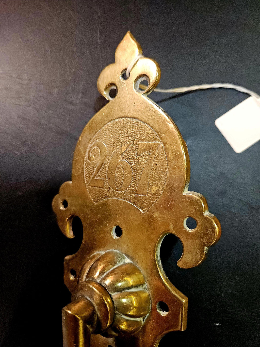 Antique Brass Coat Hook with engraved number