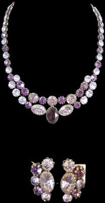 Lavender Purple and Blue Vendome Necklace and Earrings Set 1950s