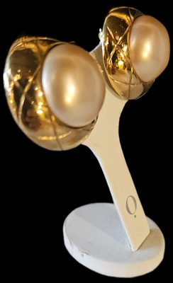 Authentic CHANEL Vintage Faux Pearl QUILTED Gold Plate Earrings SPRING 1993