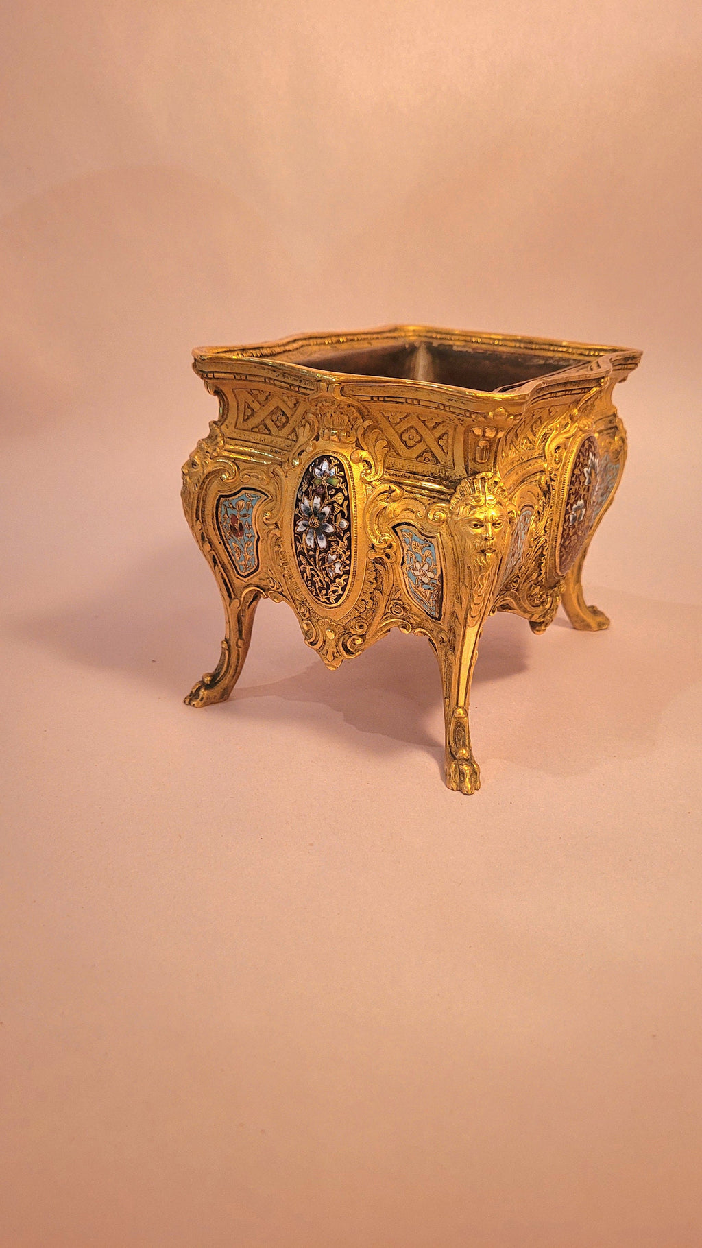 Antique French Ormolu Bronze Champleve Jardiniere, Victorian Planter