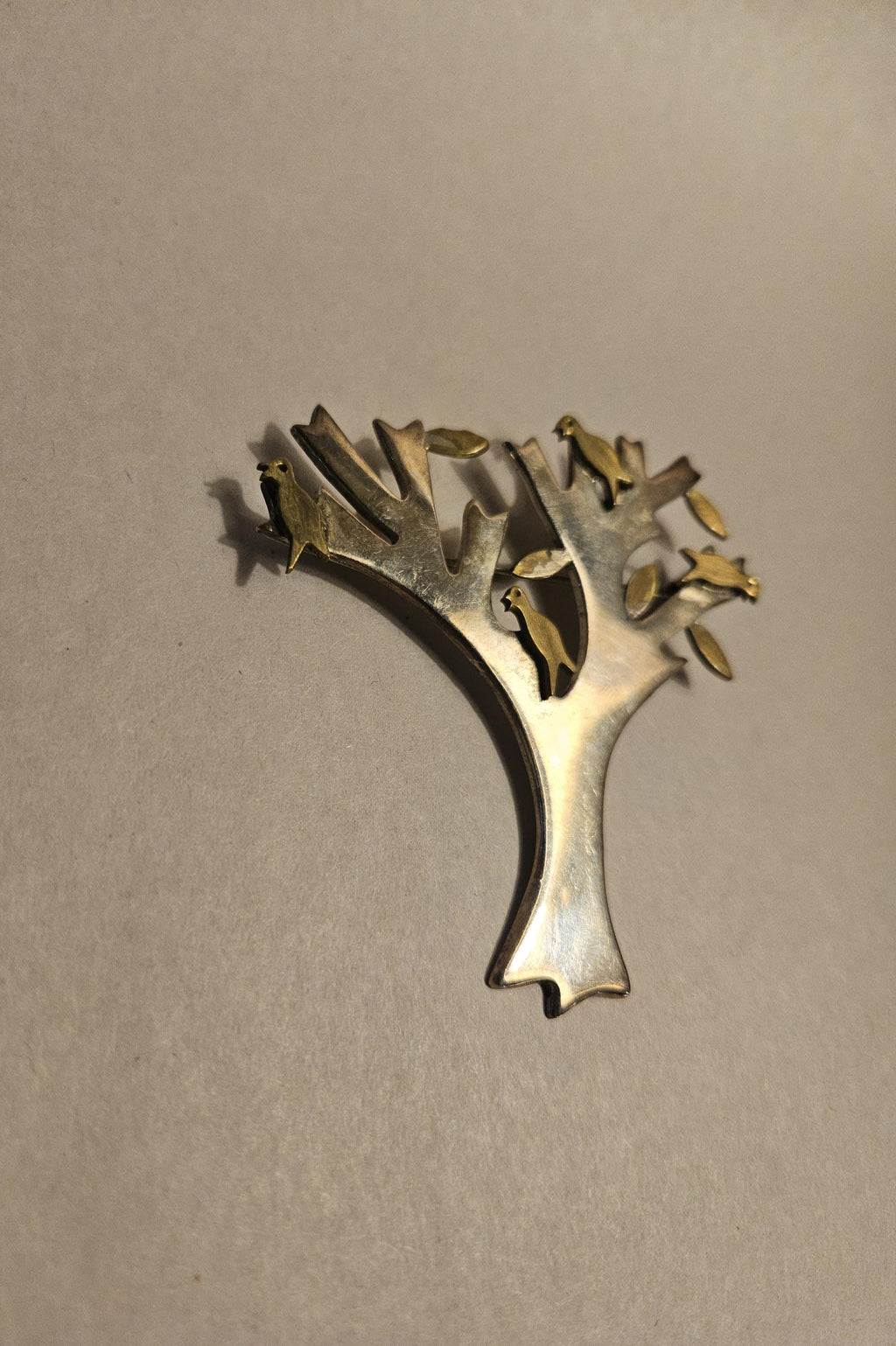 Vintage Taxco Mexican Sterling and brass Brooch Tree with Birds