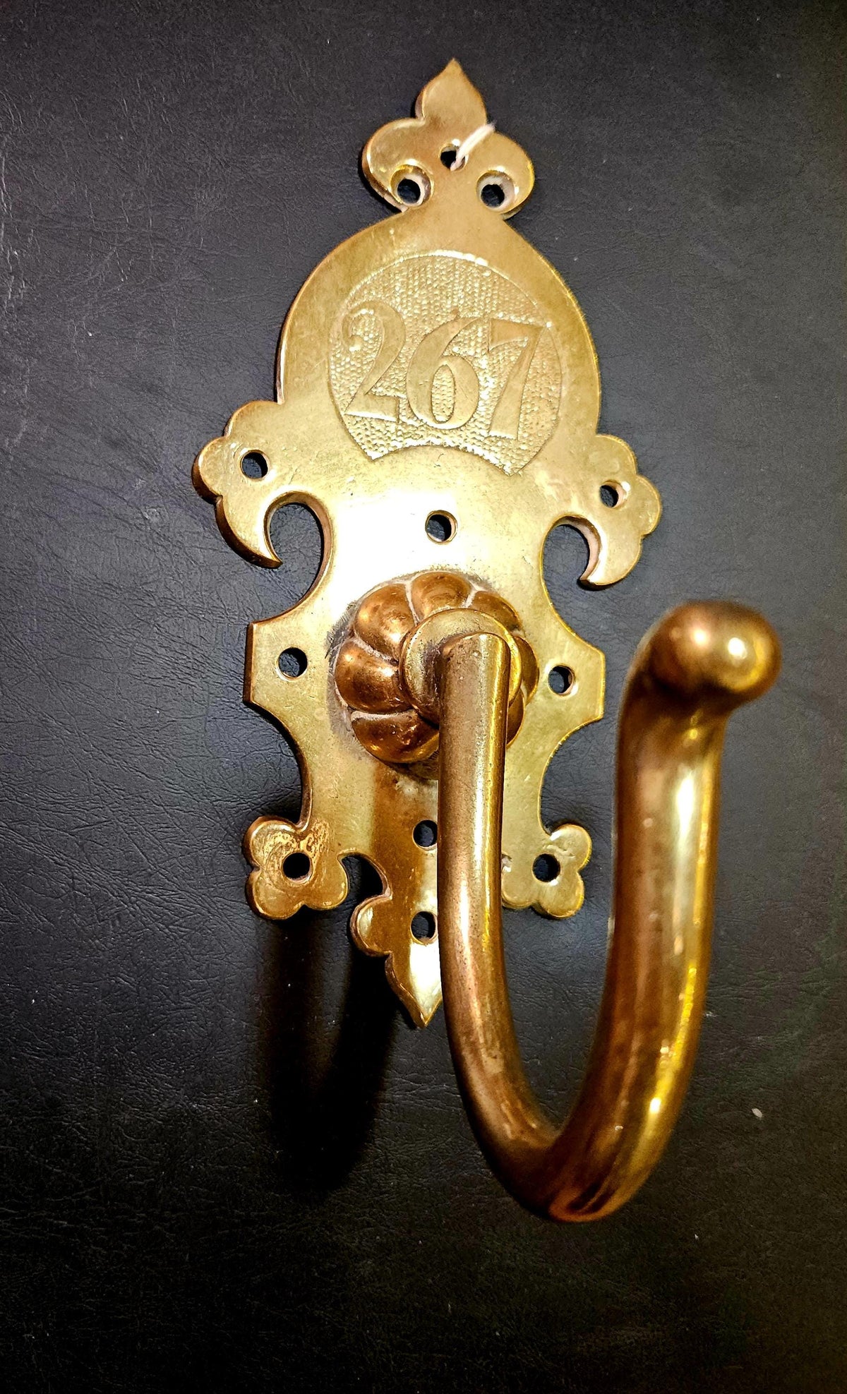Antique Brass Coat Hook with engraved number