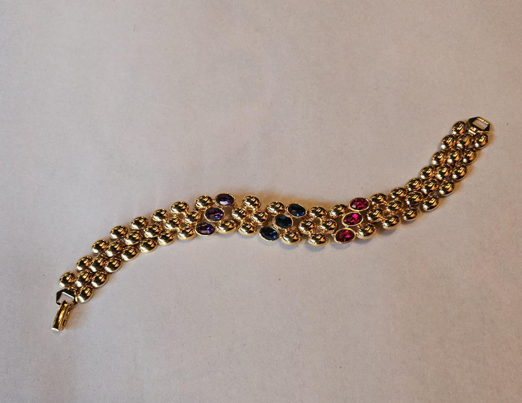 Vintage Napier Gold Tone jewel tone crystals bracelet