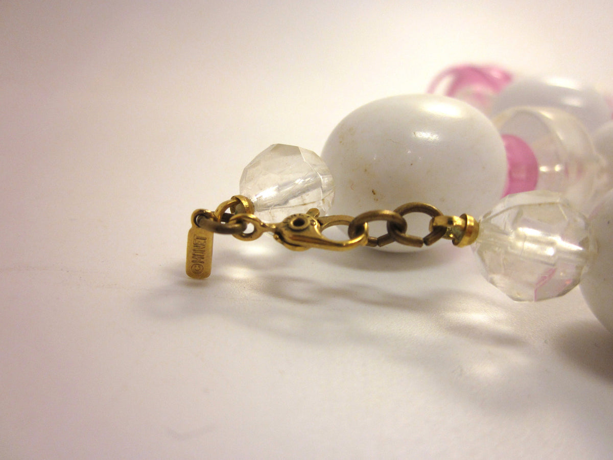 Vintage Monet Necklace, 1980s Pink Lucite Geometric Beaded Rope