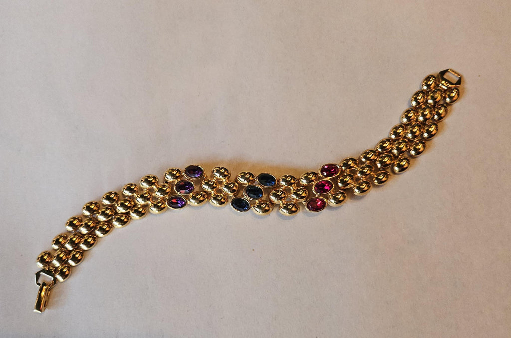 Vintage Napier Gold Tone jewel tone crystals bracelet