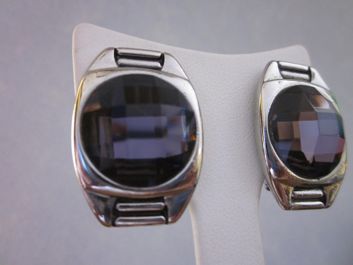 1980s Amethyst purple faceted glass clip on earrings