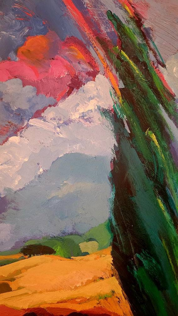 David Leverett Acrylic on board Vibrant Landscape Painting
