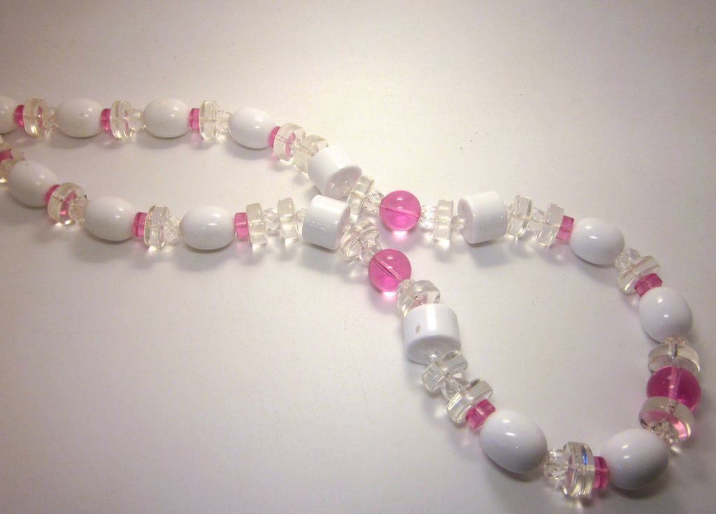 Vintage Monet Necklace, 1980s Pink Lucite Geometric Beaded Rope