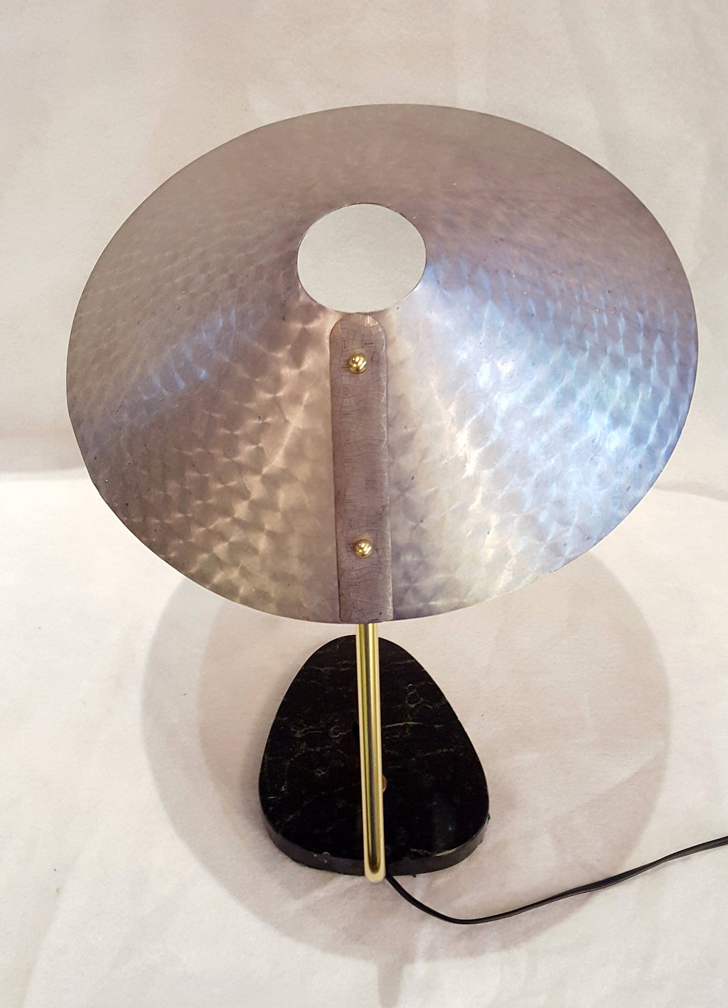 Vintage 1950s German Desk Lamp: UFO Space Age Brushed Aluminum, Marble Base