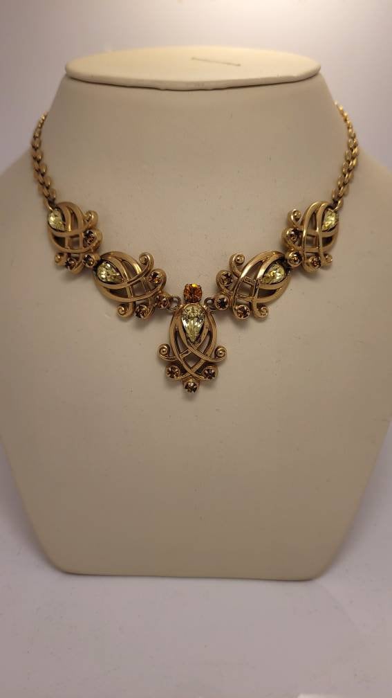 Vintage Regency style Necklace  yellow citrine orange stones
