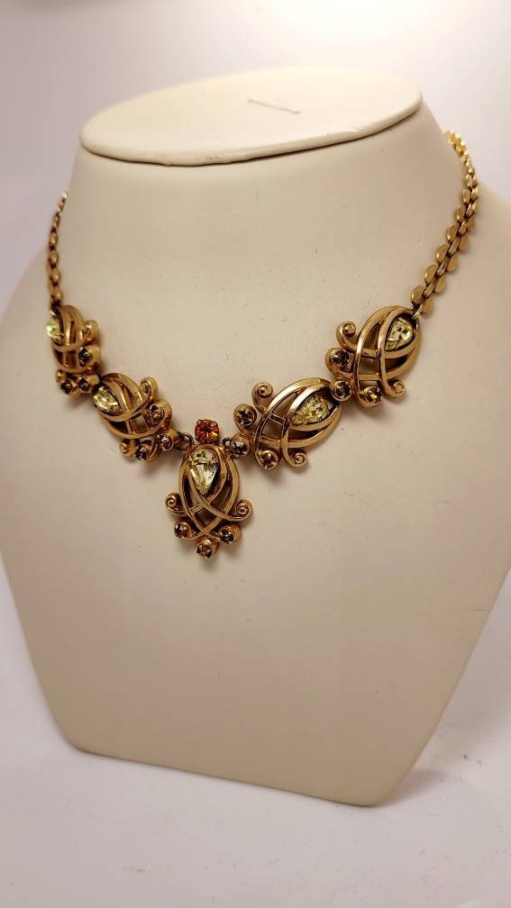 Vintage Regency style Necklace  yellow citrine orange stones