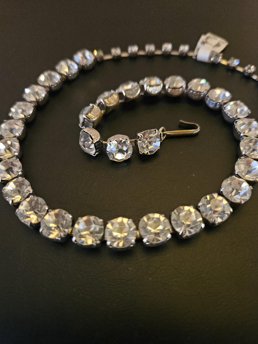 Vintage Rhinestone Choker Necklace, Bridal Black Tie, 16 inch