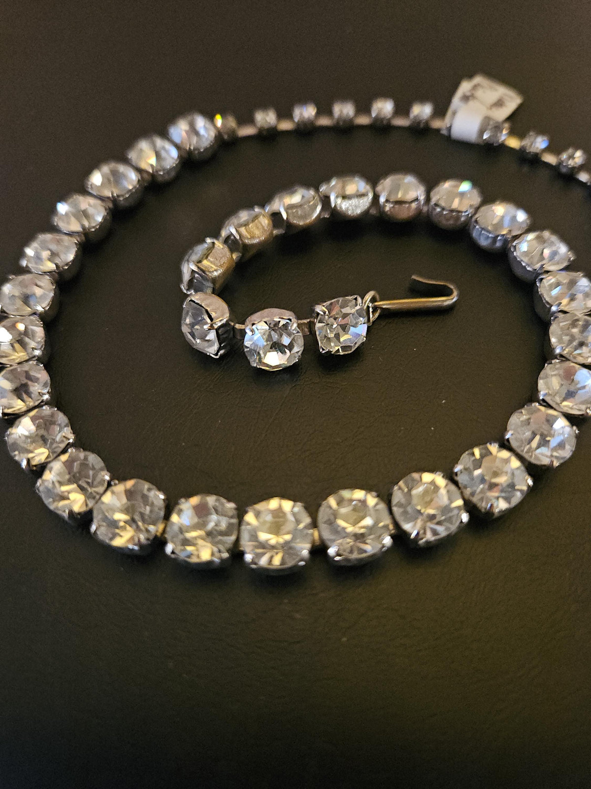 Vintage Rhinestone Choker Necklace, Bridal Black Tie, 16 inch