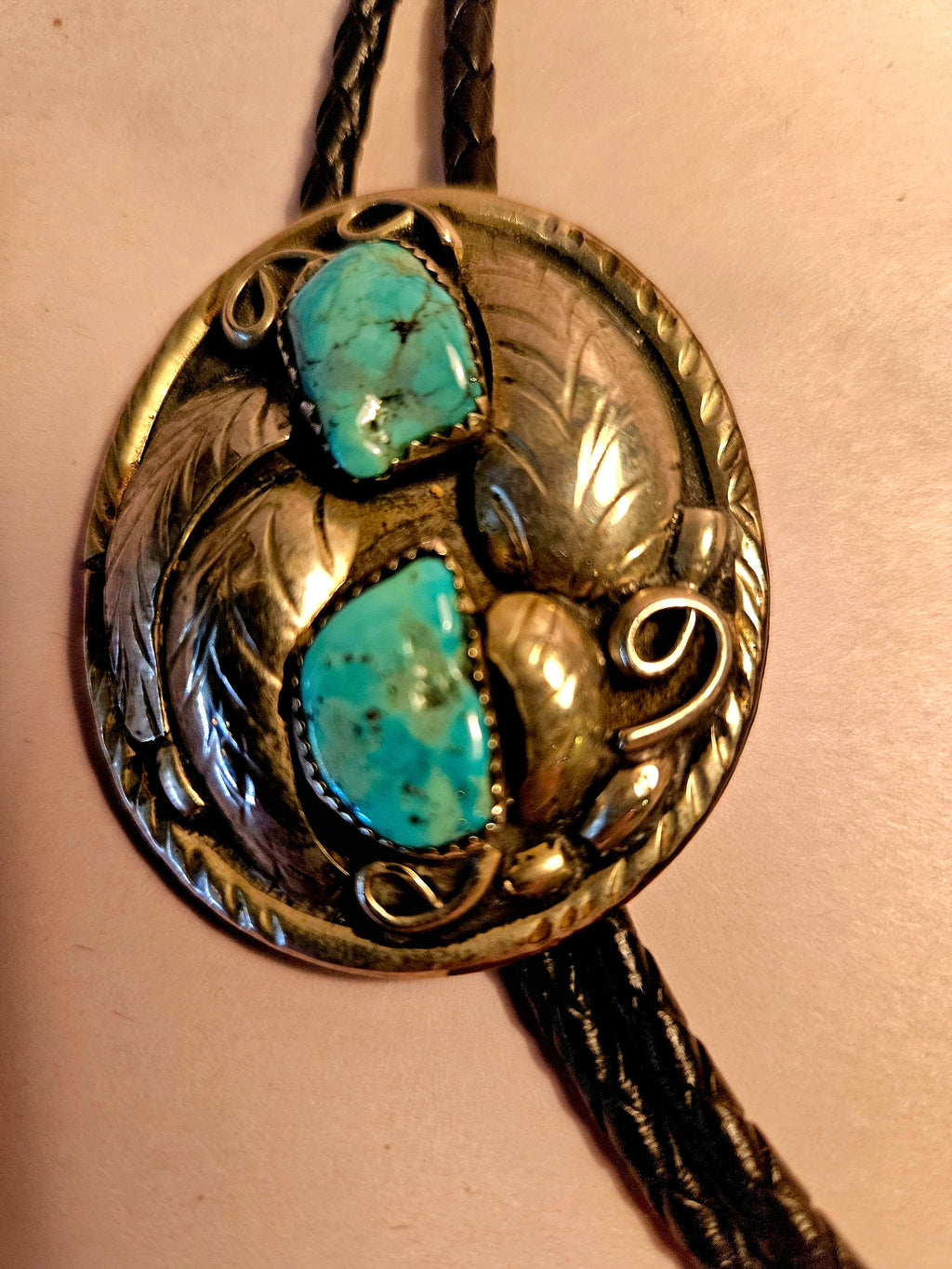 Vintage Native American Sterling Turquoise Bolo Tie or Necklace