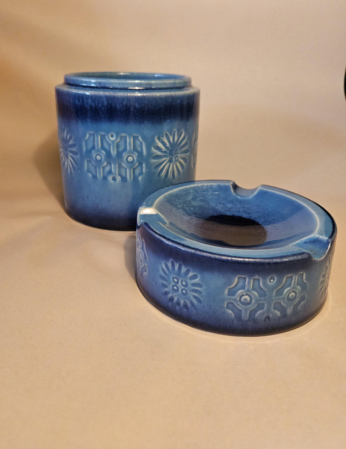 Mid Century Danish Modern Humidor Ashtray Turquoise Pottery Stash Box