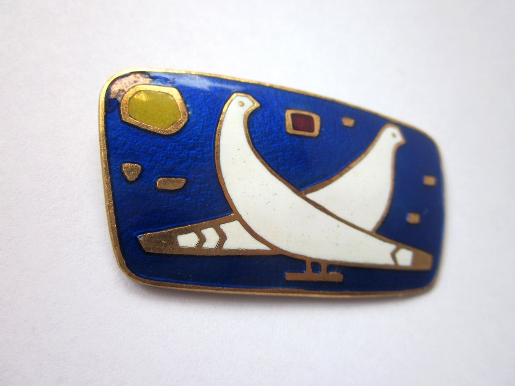 Antique Enamel Brooch, Vienna Secession Style Dove Pin, c.1910s