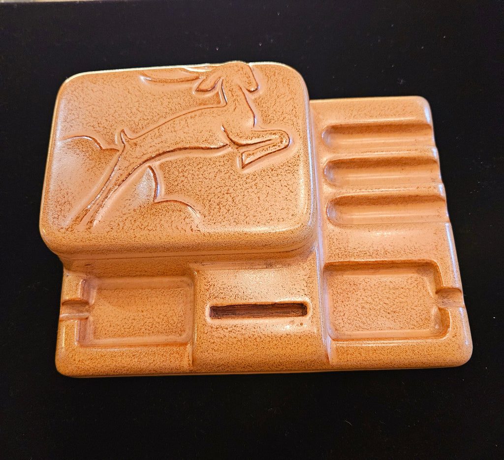 Vintage Art Deco Ceramic Cigarette Ashtray Box Leaping Gazelle