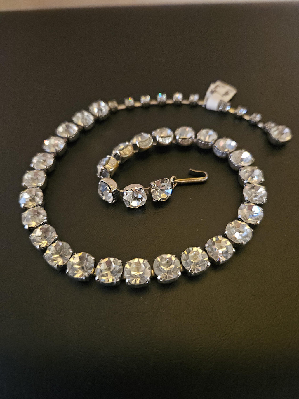Vintage Rhinestone Choker Necklace, Bridal Black Tie, 16 inch