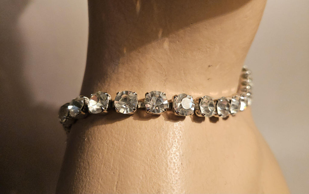 Vintage Rhinestone Choker Necklace, Bridal Black Tie, 16 inch