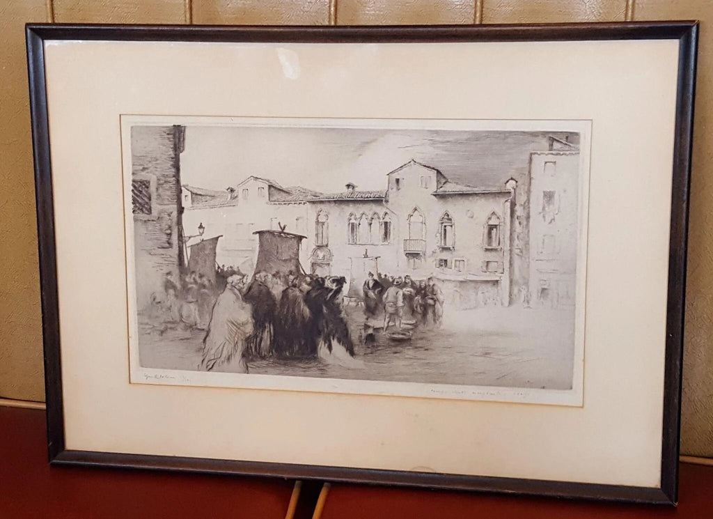 Rare Edgar Chahine "Campo Santa Margareta Venise" Venice Etching