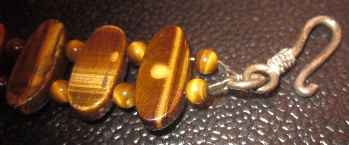 Vintage Gold and Brown tigers eye bracelet with oval and round beads-semiprecious stone jewelry
