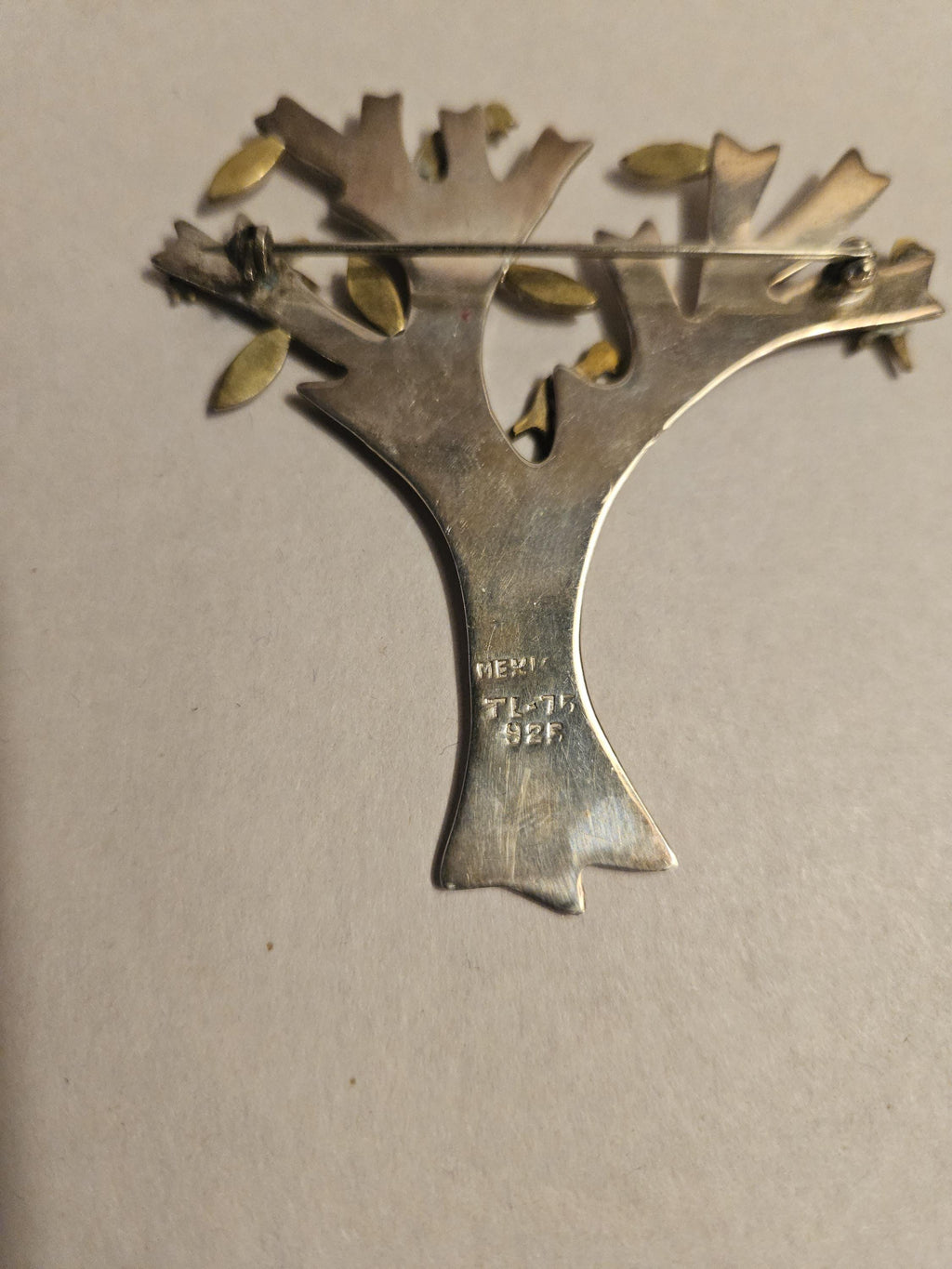 Vintage Taxco Mexican Sterling and brass Brooch Tree with Birds