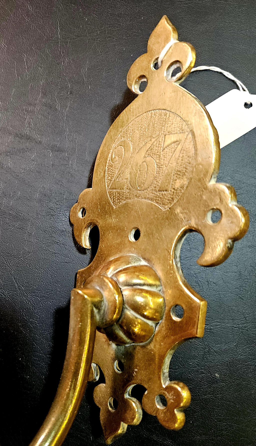 Antique Brass Coat Hook with engraved number