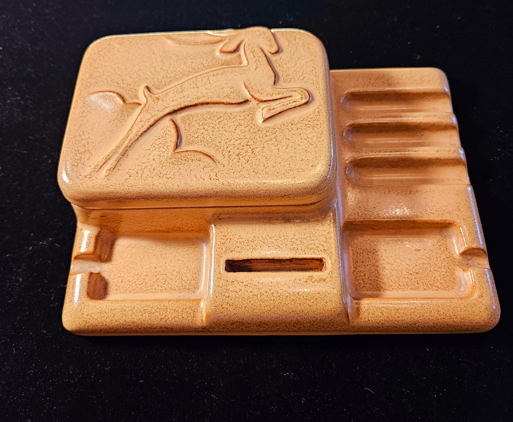 Vintage Art Deco Ceramic Cigarette Ashtray Box Leaping Gazelle