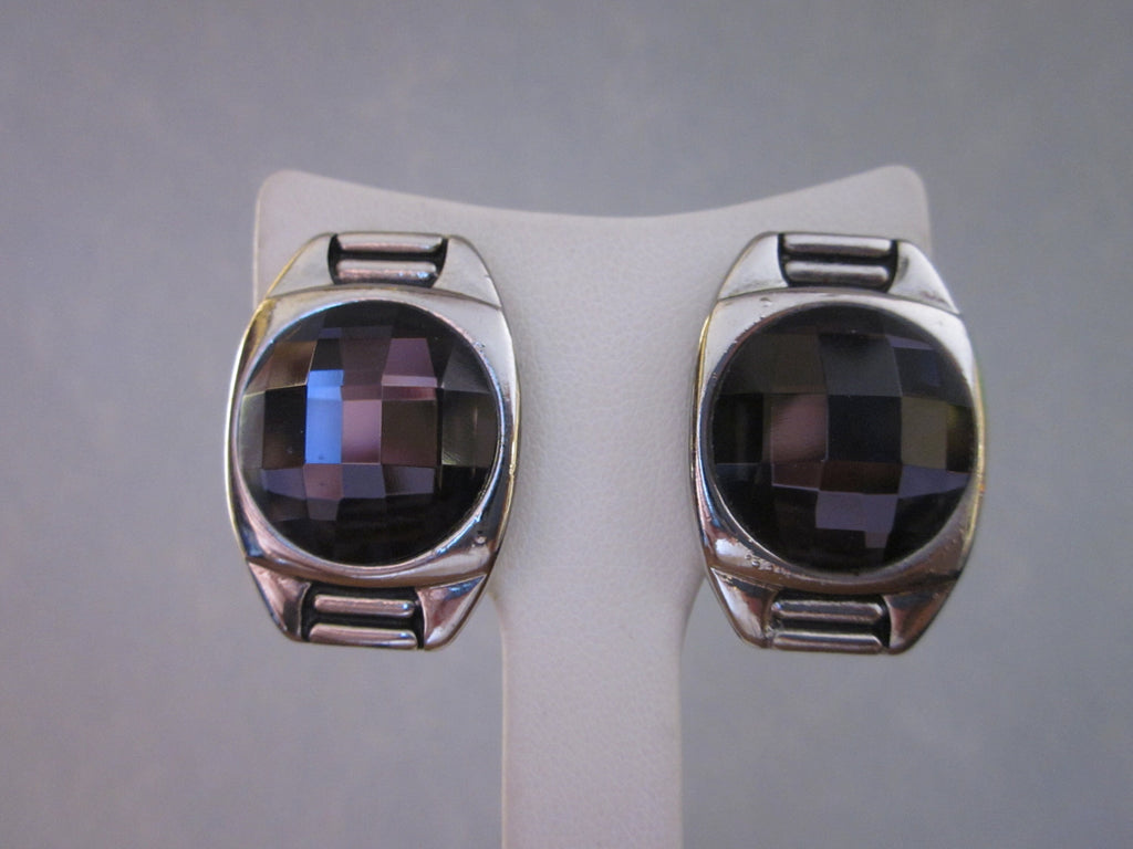1980s Amethyst purple faceted glass clip on earrings