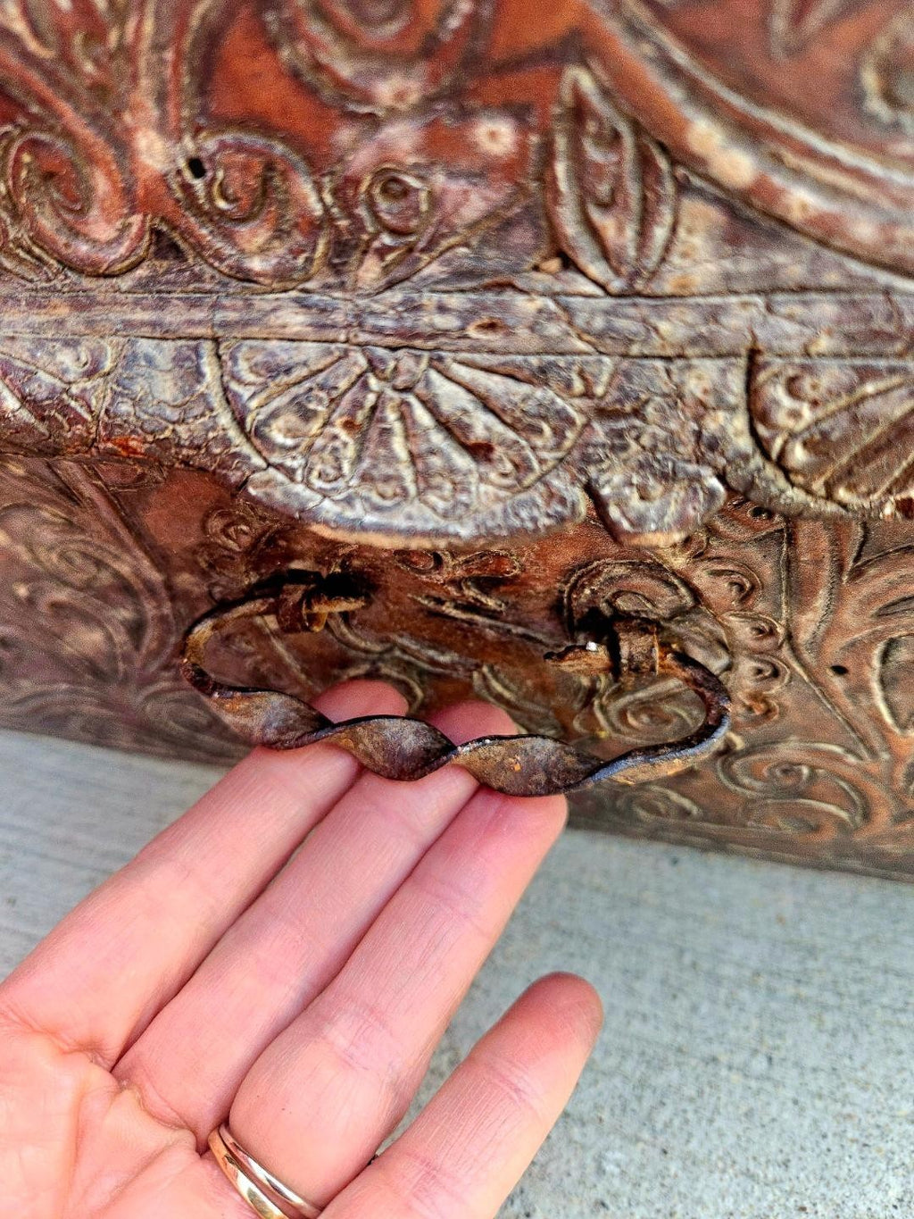 Antique Spanish Colonial Petaca Tooled Leather Coffer Box Trunk 18th Century