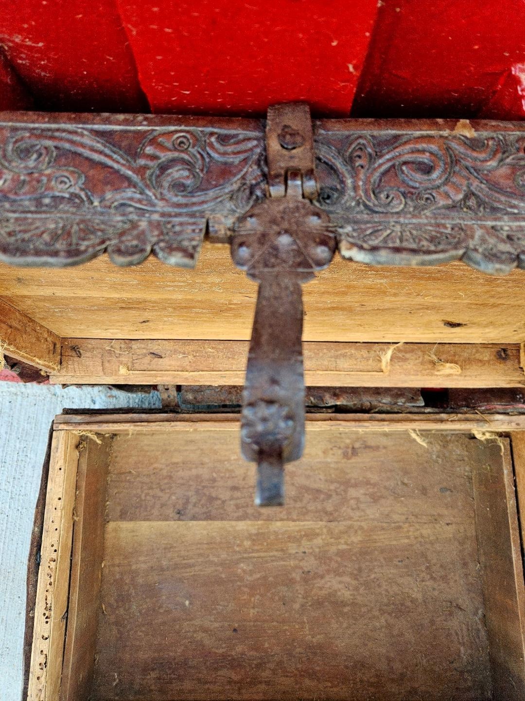 Antique Spanish Colonial Petaca Tooled Leather Coffer Box Trunk 18th Century