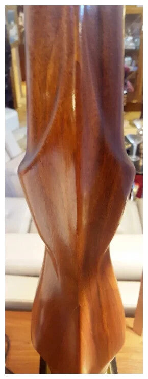 Mid Century Modern Laurel Table Lamp Tall Carved Wood with Brass Black Base