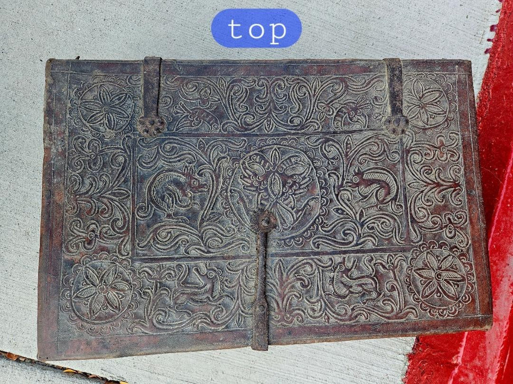 Antique Spanish Colonial Petaca Tooled Leather Coffer Box Trunk 18th Century
