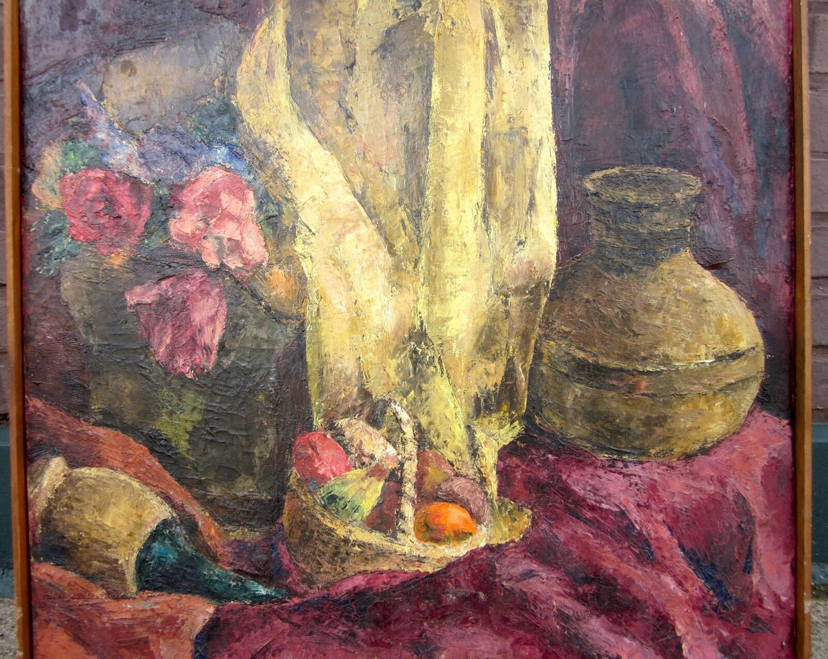 1960s Suzanne Peters Oil on Canvas Warm Tones Traditional Still Life Painting